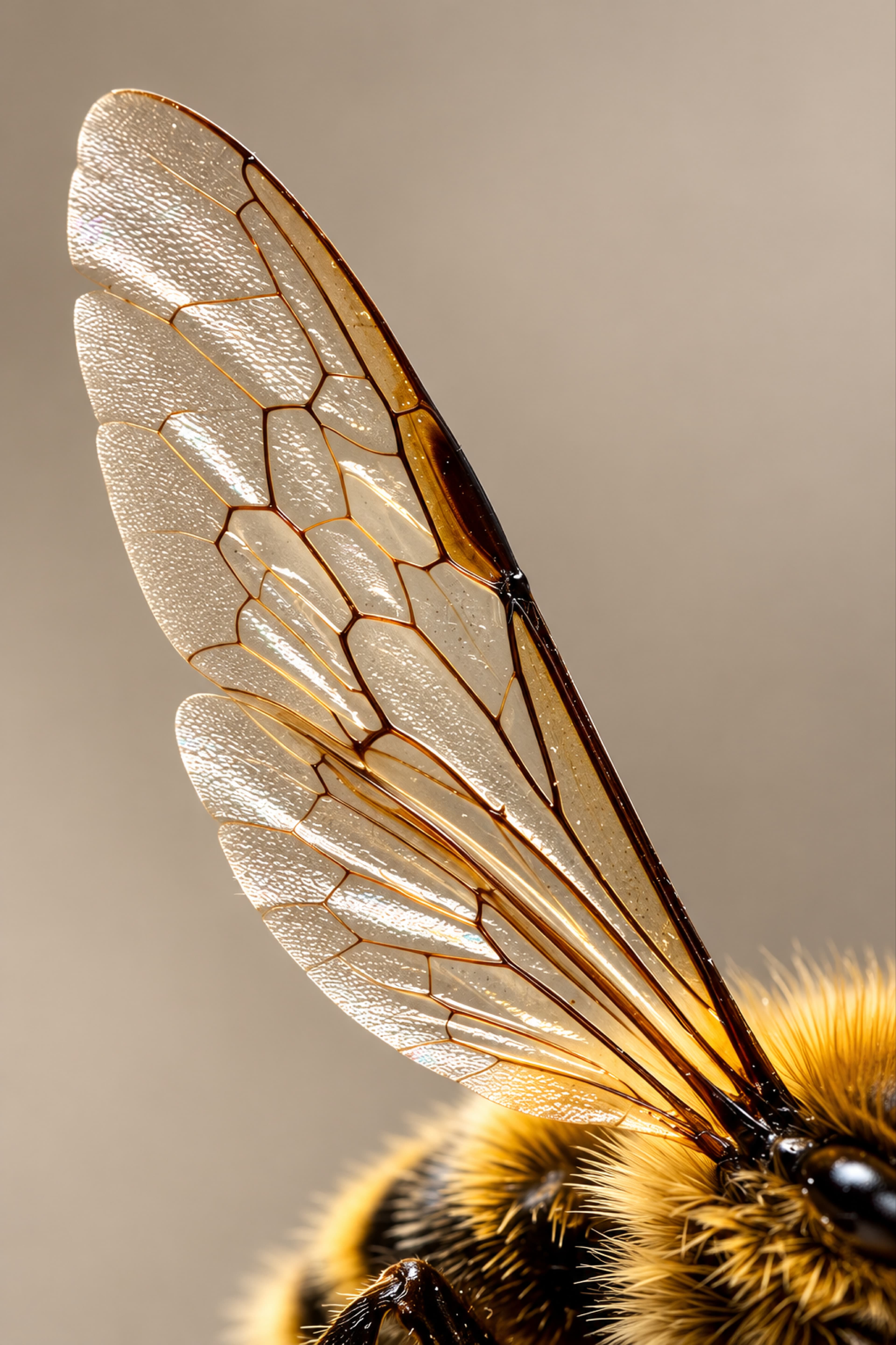 Detalle macro del ala de una abeja