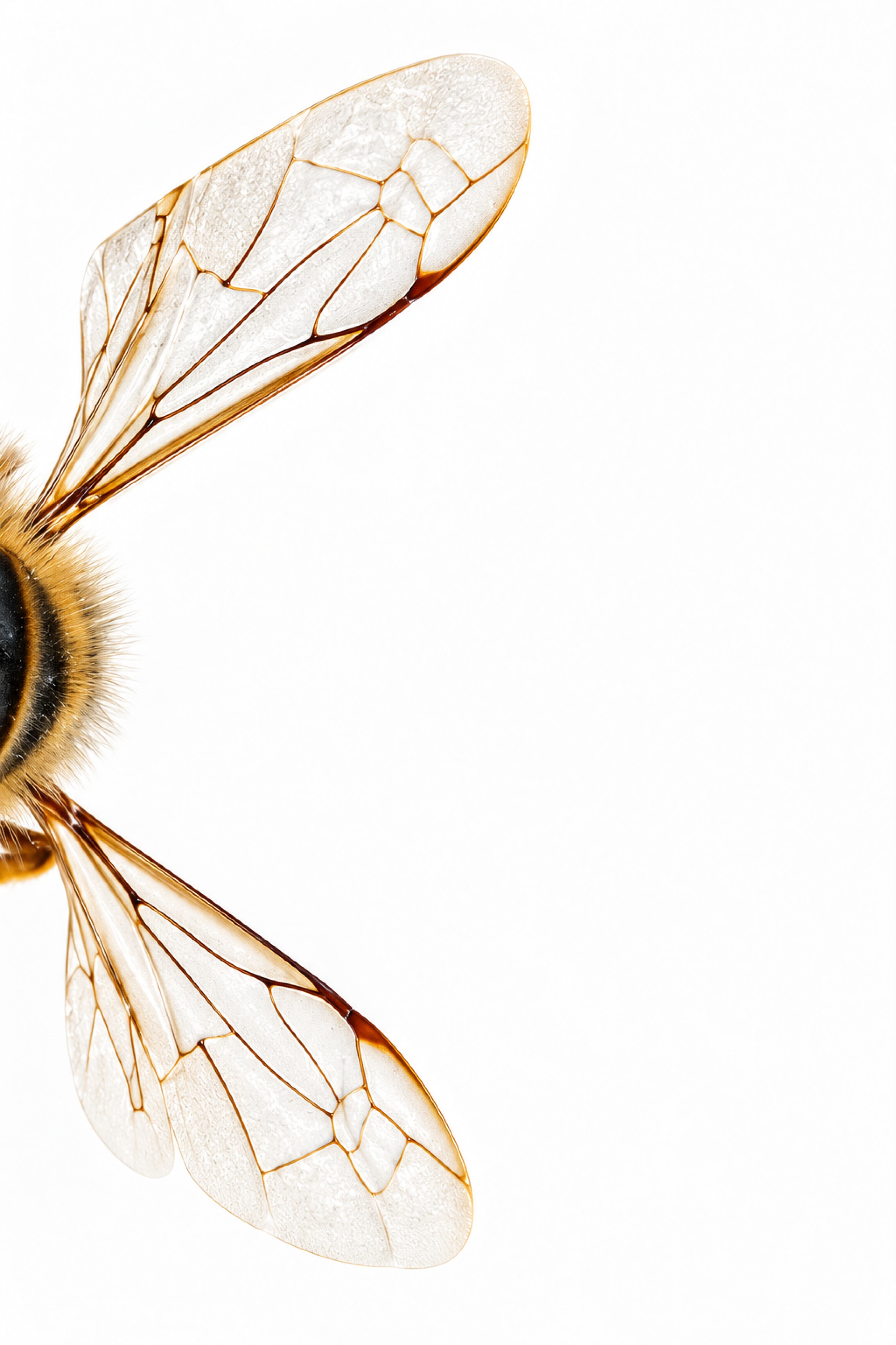 Alas transparentes de abeja sobre fondo blanco