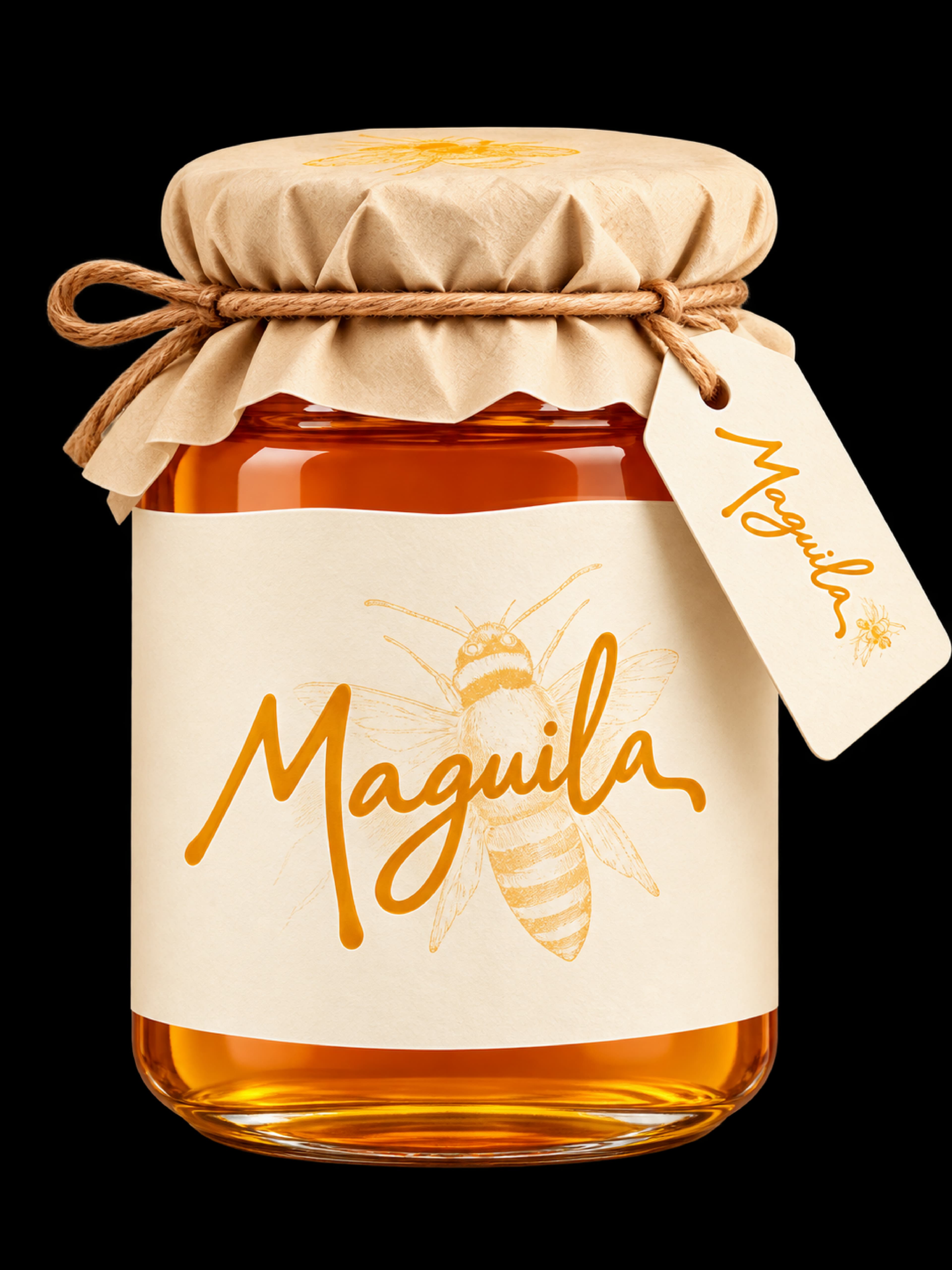 Segundo tarro MAGUILA con logotipo manuscrito y abeja ilustrada
