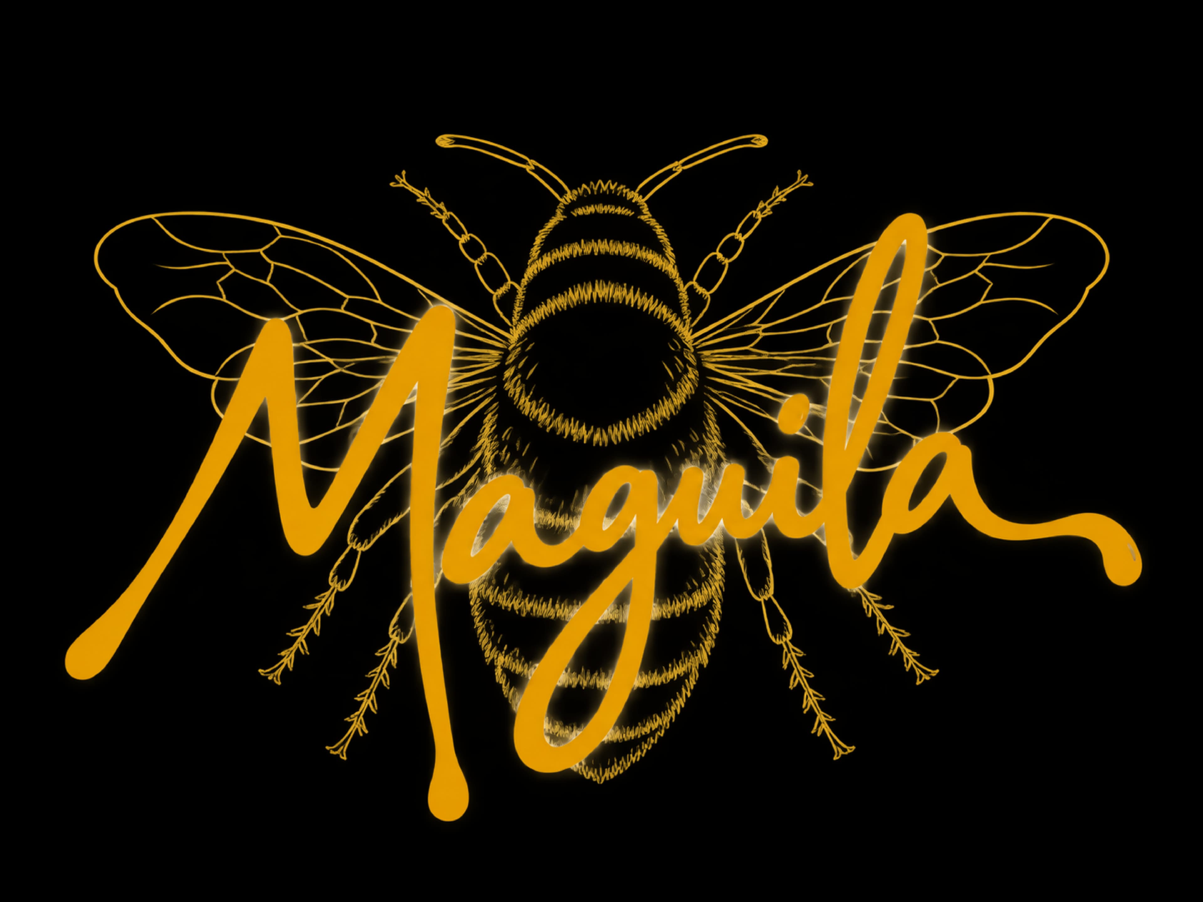 Logotipo MAGUILA con una abeja dibujada detrás del nombre